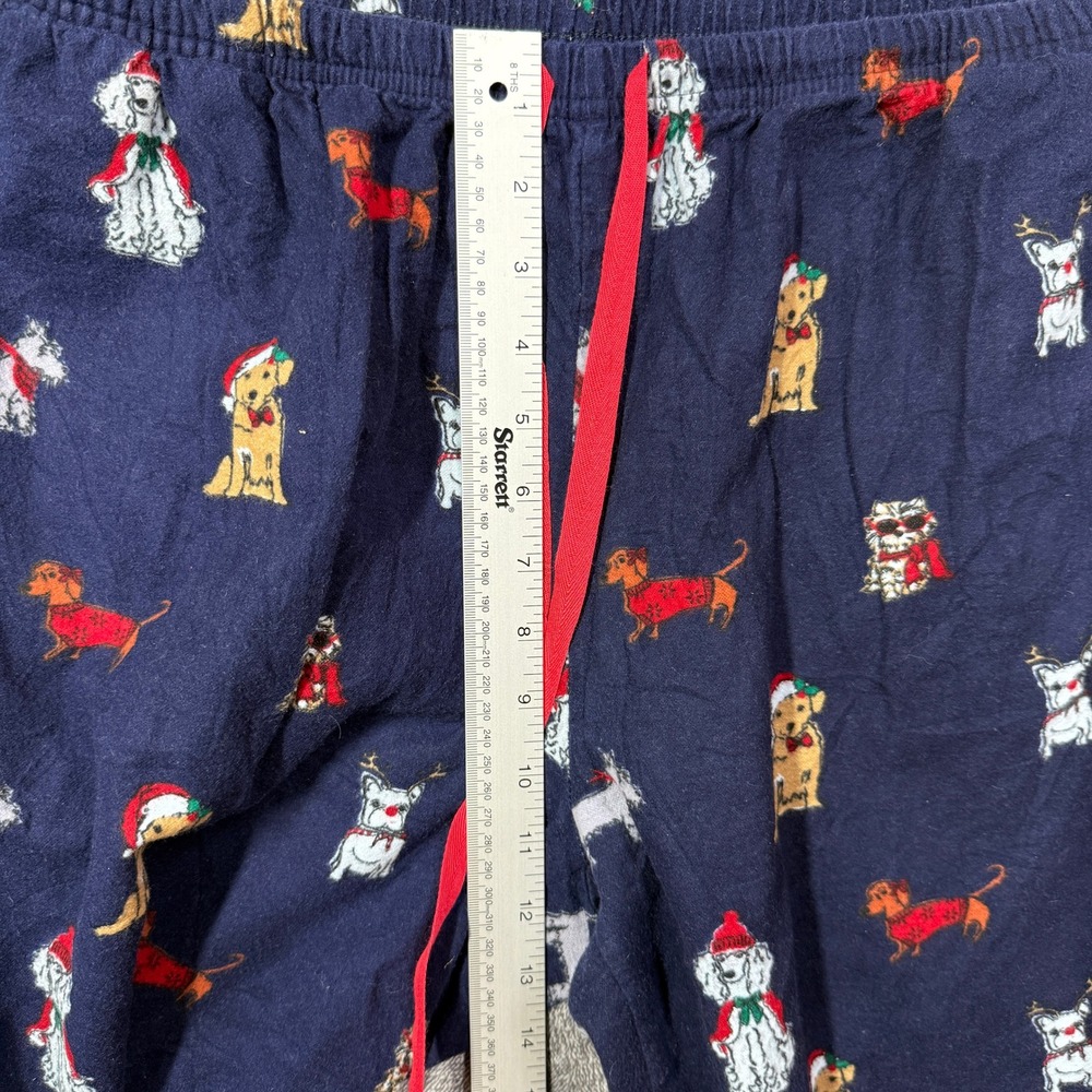 PajamaGram Pajama Set Womens Medium Christmas Dog Navy Blue Cotton Flannel - Picture 9 of 10
